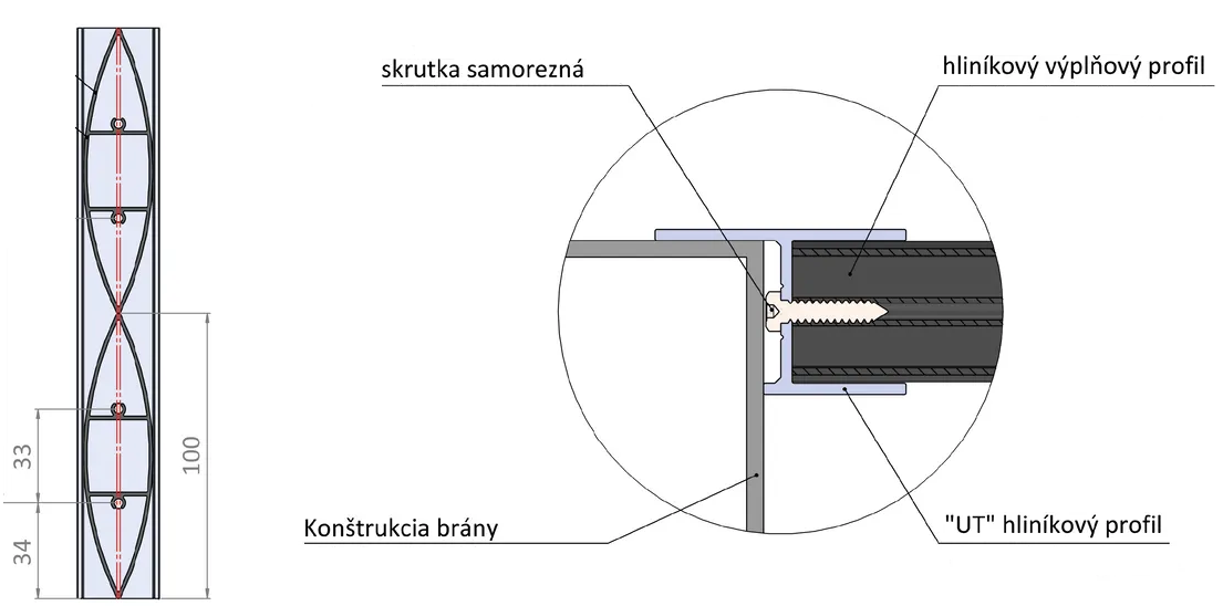 csepp alakú lamella az UT profilba