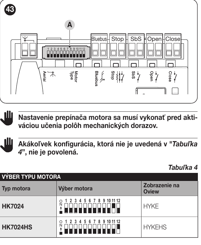 A HYKE HS motortípus eredeti választókapcsolója a vezérlőpanelen