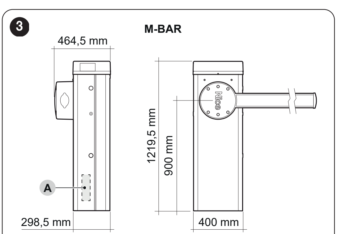 NICE M-BAR – a ház eredeti méretei és a gyári adattábla helye NICE M-BAR – a ház eredeti méretei és a gyári adattábla helye