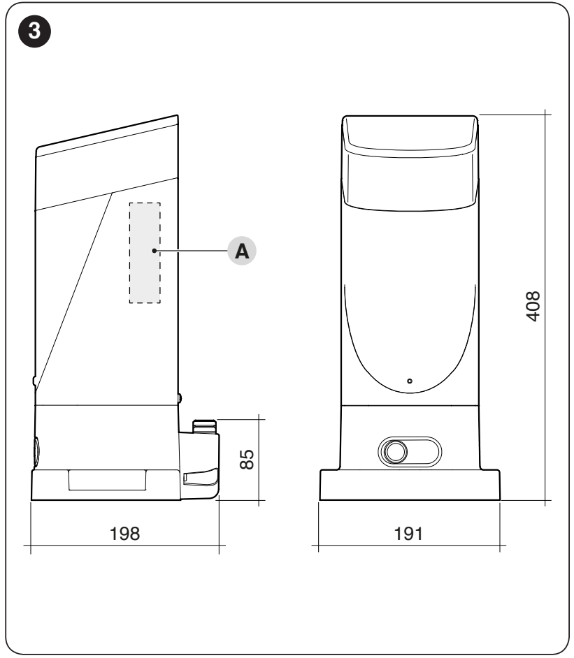 NICE SLIGHT SLH400 – 191 × 198 mm-es alaprajzi méret és 408 mm-es magasság