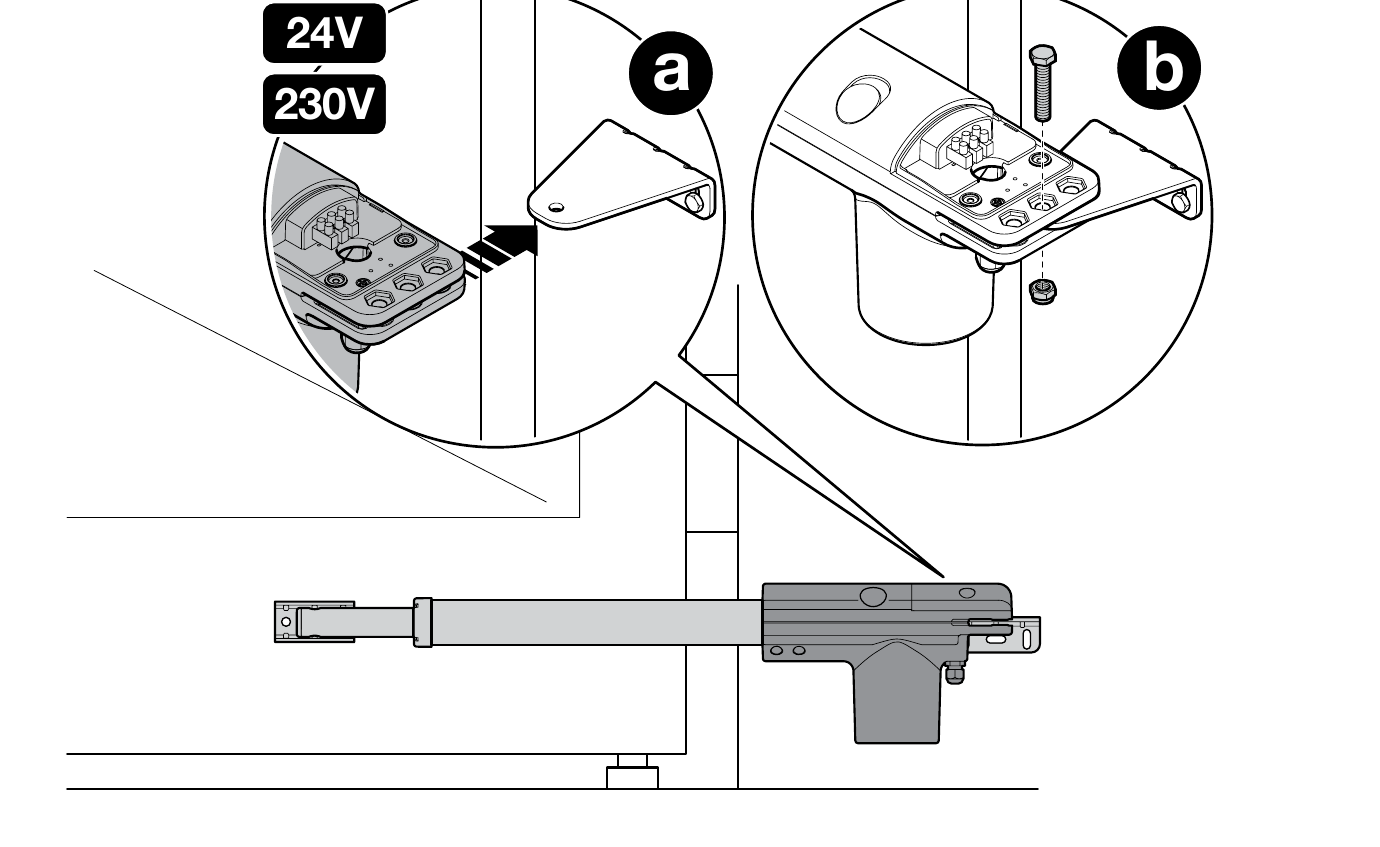 NICE TOO – a hátsó konzol és a 24 V-os motor rögzítése NICE TOO – a hátsó konzol és a 24 V-os motor rögzítése