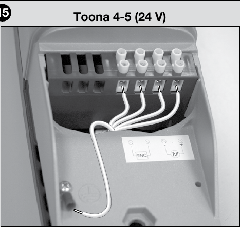 NICE Toona 5 24 V – motor- és enkódercsatlakozók NICE Toona 5 24 V – motor- és enkódercsatlakozók