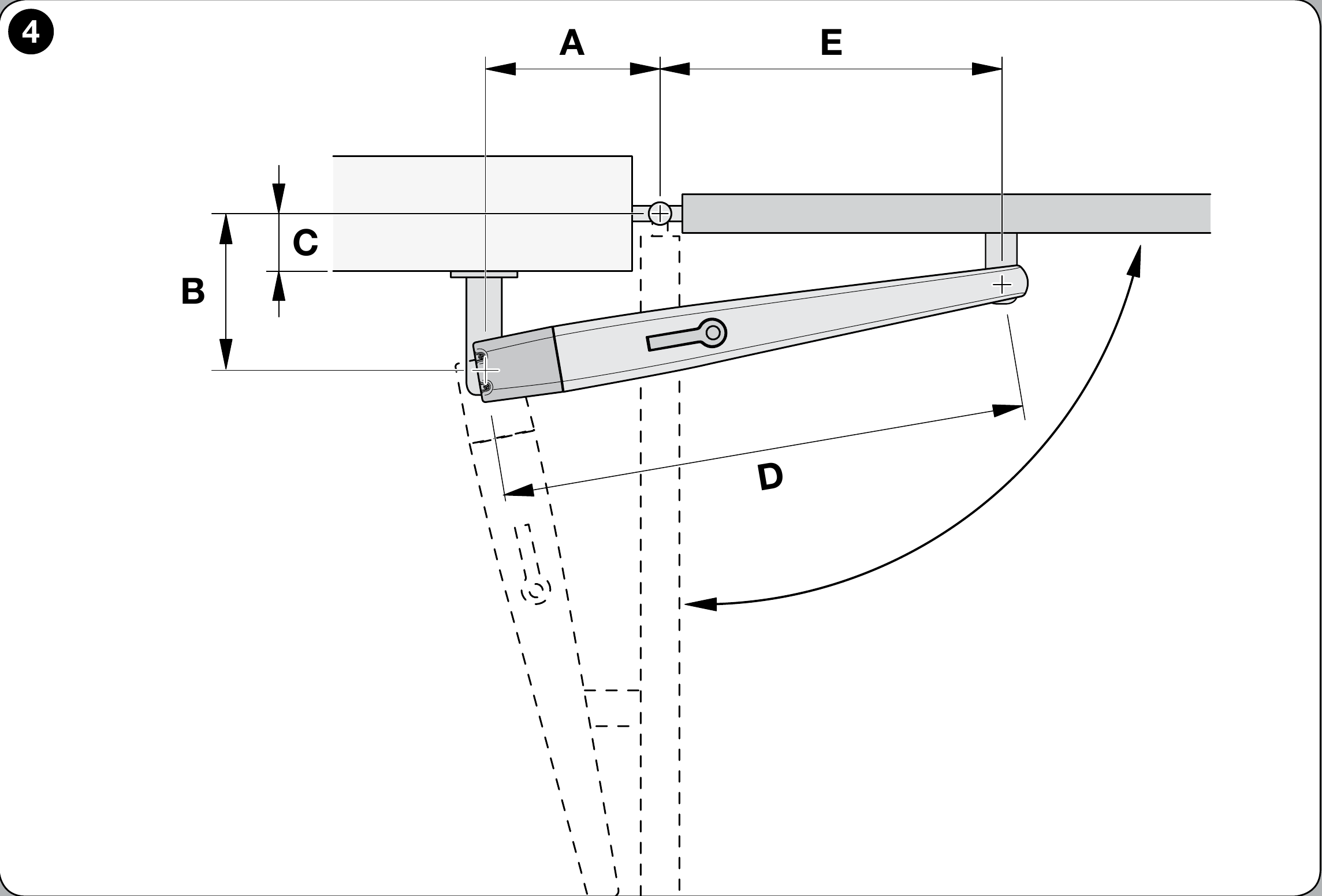 NICE Toona 5 – A, B, C, D és E méretek befelé nyitásnál NICE Toona 5 – A, B, C, D és E méretek befelé nyitásnál