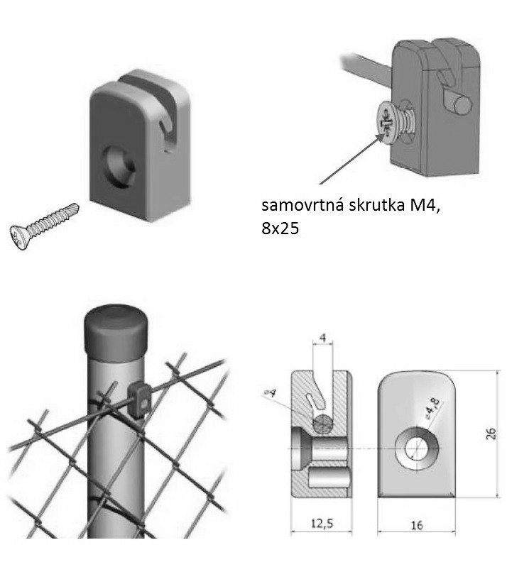 Csavarozható drótháló-rögzítő – fekete Csavarozható drótháló-rögzítő – fekete